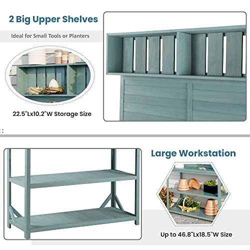 Green 65" Wooden Potting Bench with 4 Storage Shelves Z70753