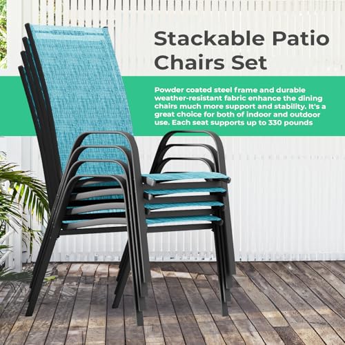 Teal Blue Set of 4 Stackable Patio Dining Chairs K62720