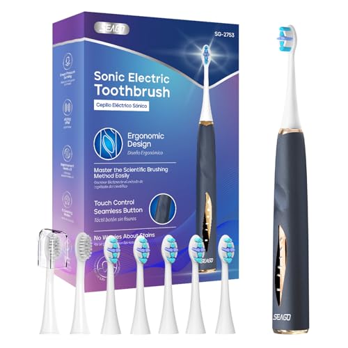 Rechargeable Electric Toothbrush with 8 Brush Heads, 5 Modes, Pressure Sensor N55867
