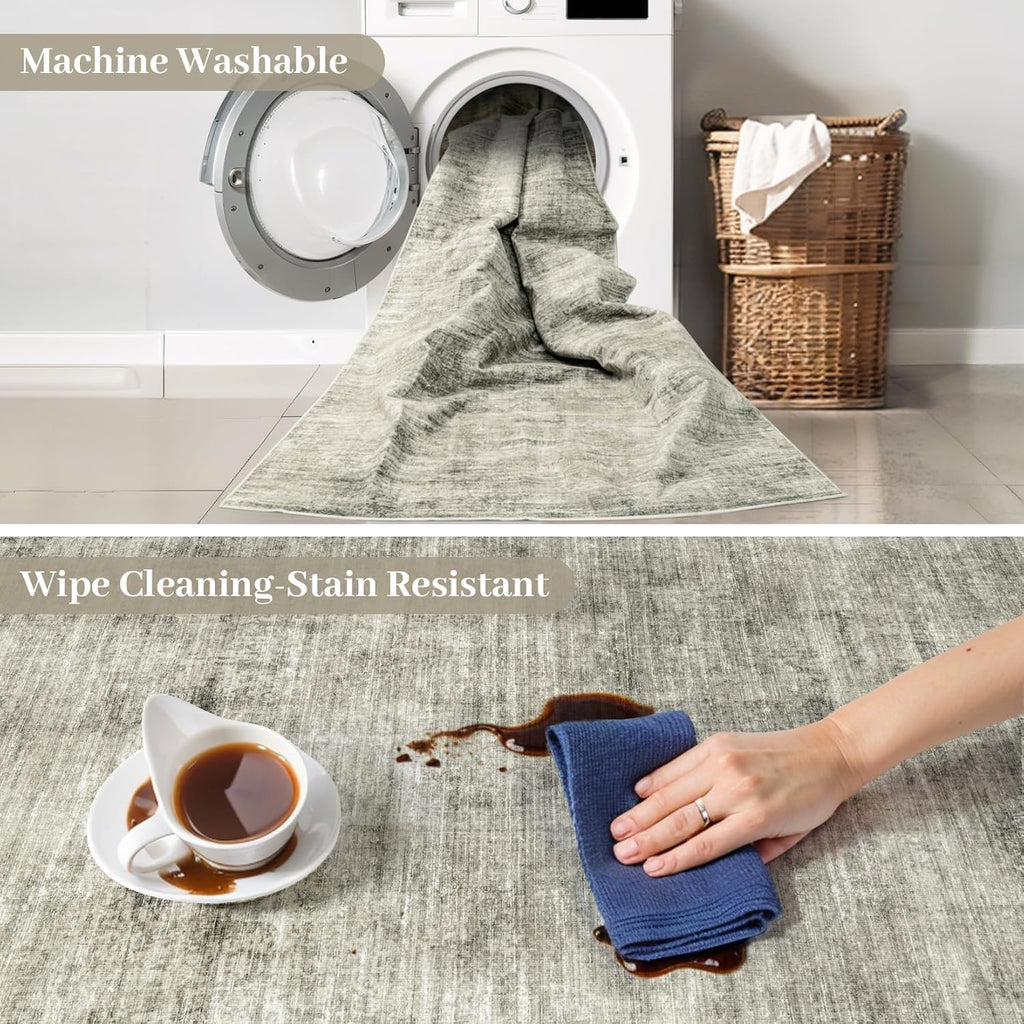 8x10 Washable Non-Slip Abstract Area Rug (Grey) B343