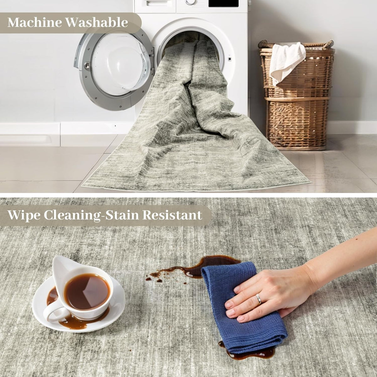 8x10 Washable Non-Slip Abstract Area Rug (Grey) B343
