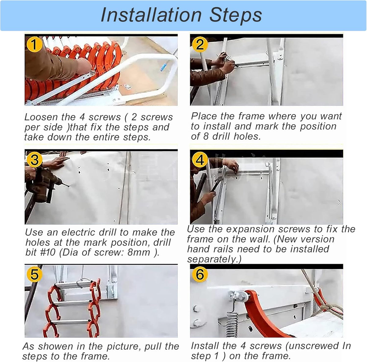 Blue 9.8ft Al-Mg Alloy Folding Attic Ladder with Armrests M719320