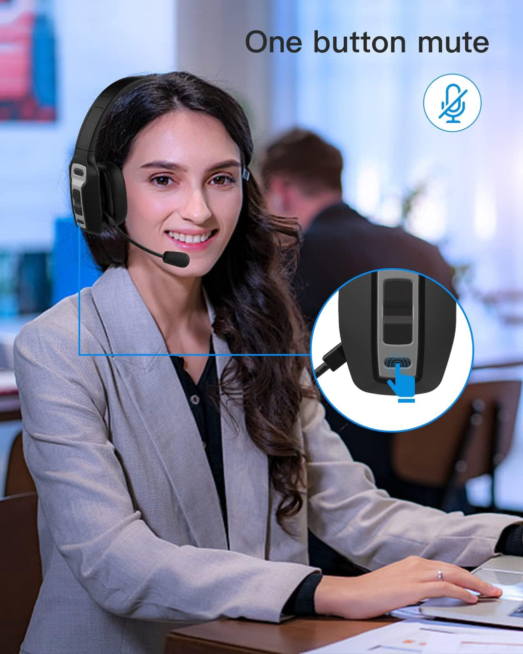 Bluetooth Headset with USB Dongle, Single-Ear Wireless Headset with Noise Cancelling Microphone X592