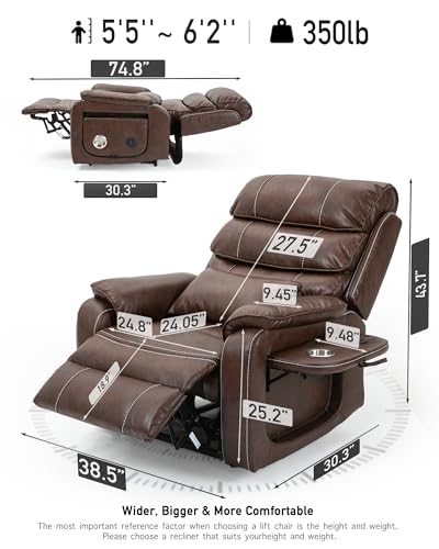 Large Power Lift Recliner with Heated and Massage, Dual Motor, 25in Wide Seat L375813