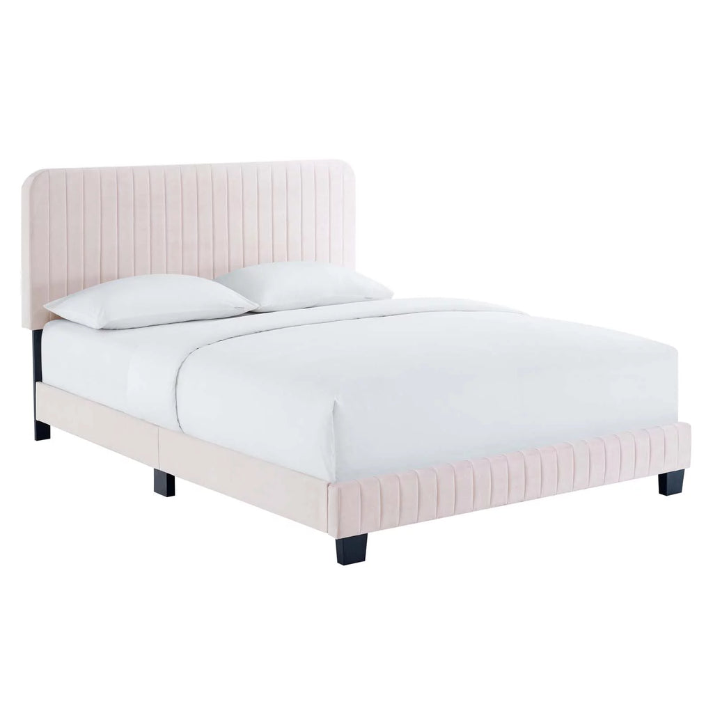 Pink Channel Tufted Performance Velvet King Platform Bed A97685