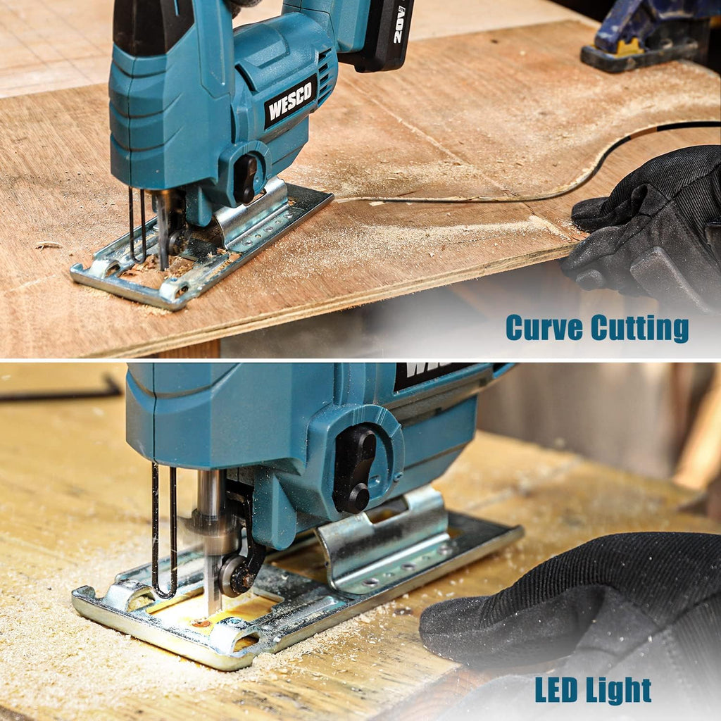 Cordless Jigsaw Tool with Battery, 2500SPM, ±45° Bevel, Adjustable Aluminum Base, LED Light, Pack of 2 G798804