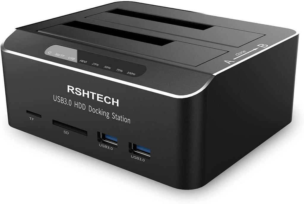 USB 3.0 Aluminum Dual Bay Hard Drive Dock with SD TF Card Reader M18614