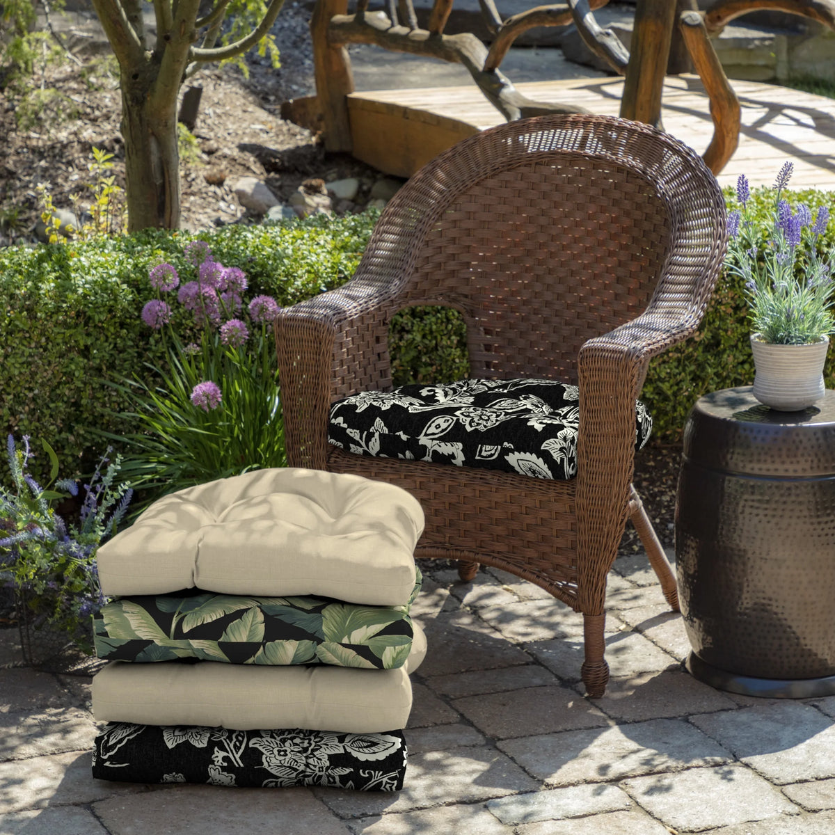 Tufted Plush Outdoor Wicker Chair Cushion, 2 Pack, 20 x 18 V6139