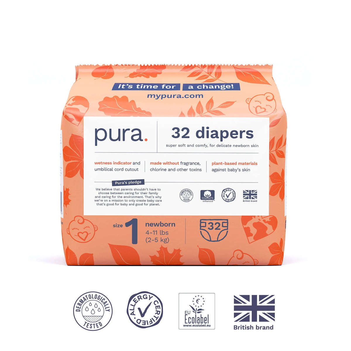 Sensitive Soft Sustainable Baby Diapers Size 1, 96 Count E917