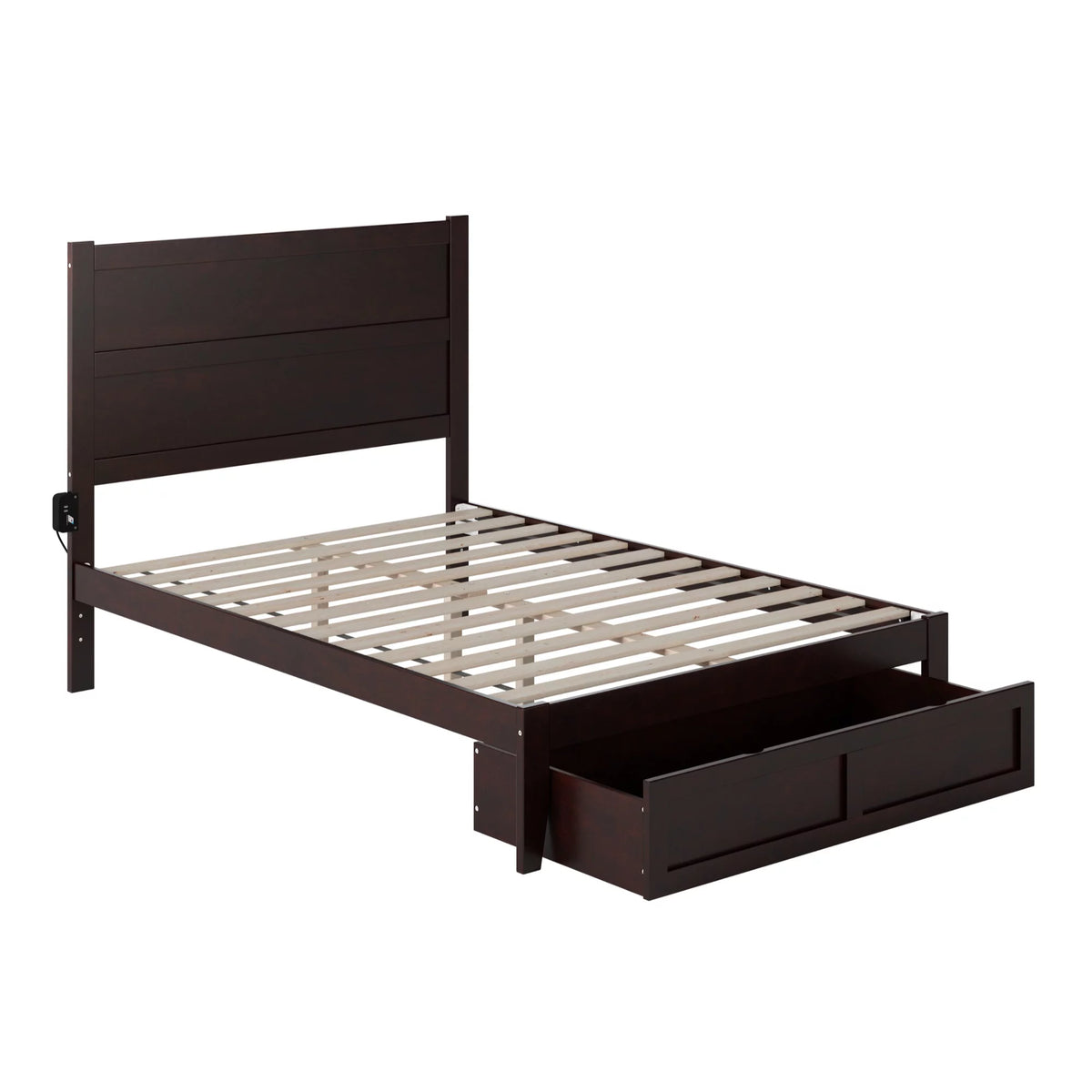 Solid Wood Platform Bed with Foot Drawer Storage, Espresso Full Size V34272