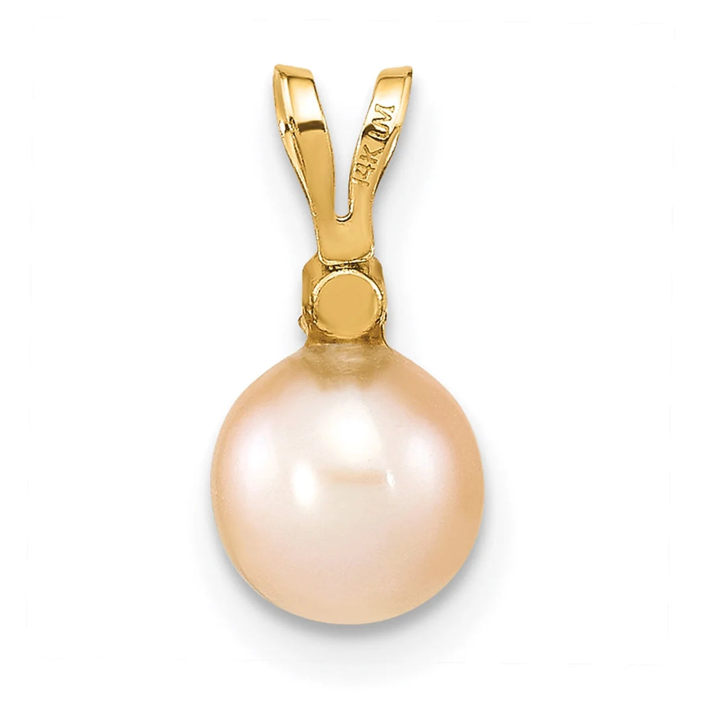 14K Yellow Gold Pink Freshwater Cultured Pearl Diamond Pendant Charm Necklace 18'' U3043