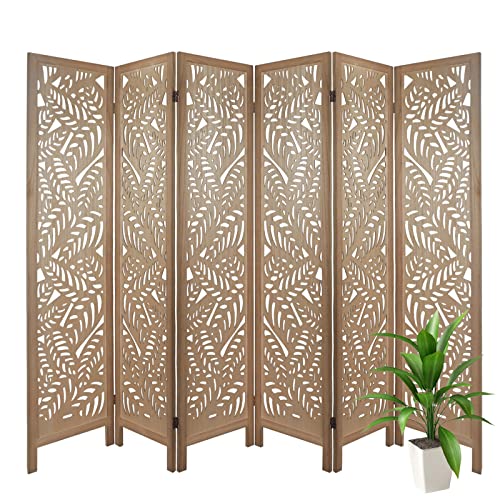 Light Brown 6 Panel Folding Wood Room Divider E322445