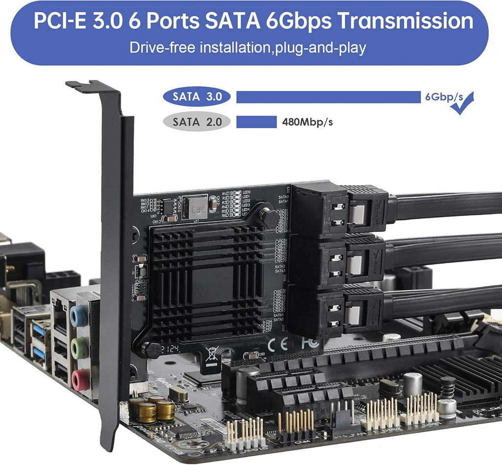 4X PCIE SATA Card 6 Ports with 6 SATA Cables F41668