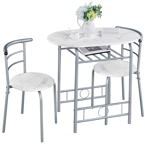 White 3-Piece Dining Table Set with Metal Frame A3124