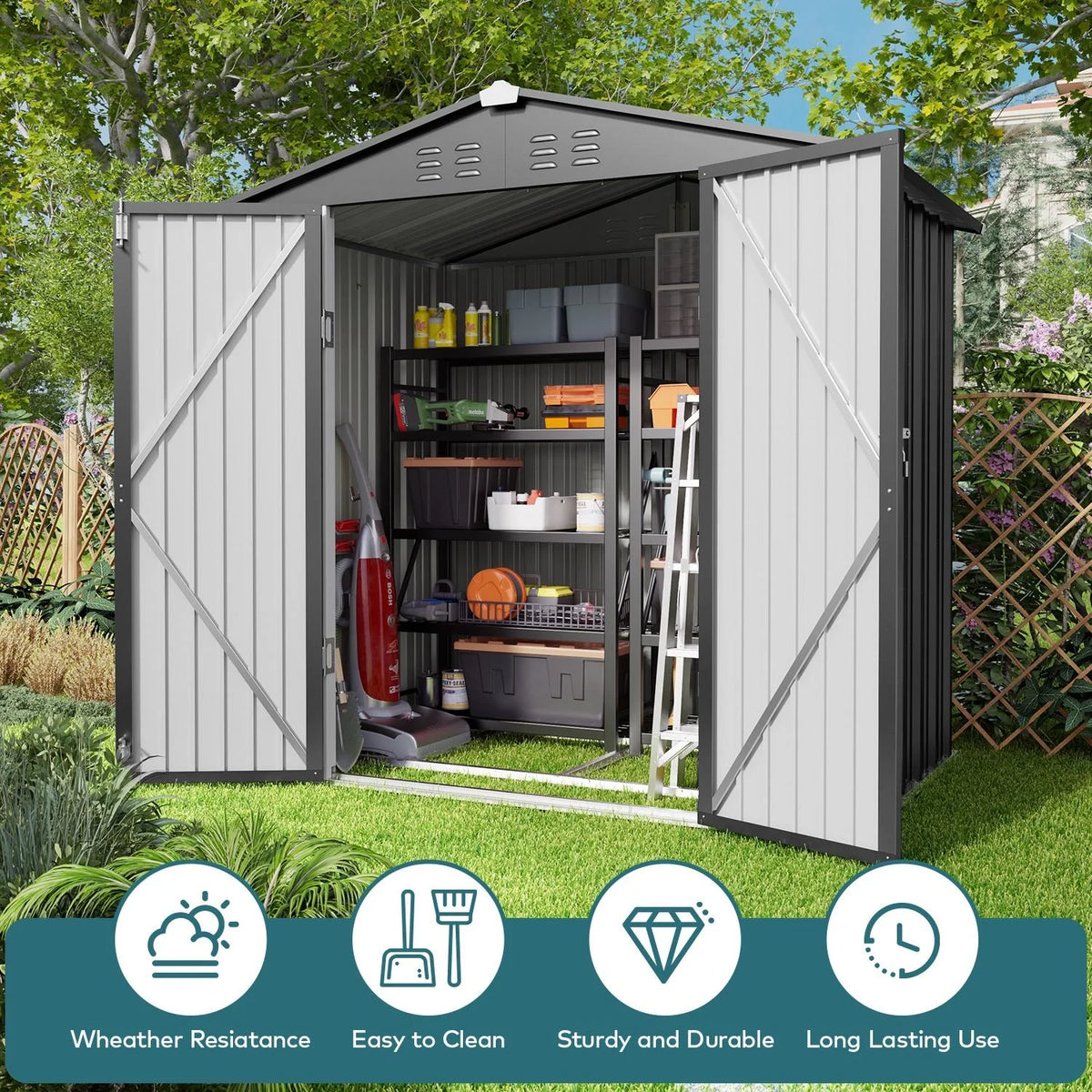 6' x 4' Dark Gray Metal Outdoor Storage Shed with Base Frame U8067