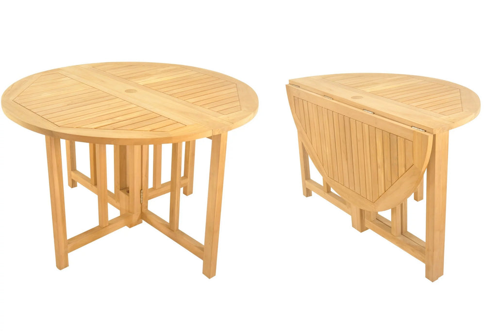 Grade-A Teak 5 Pc Dining Set with 48" Round Butterfly Table and 4 Stacking Arm Chairs Y4546