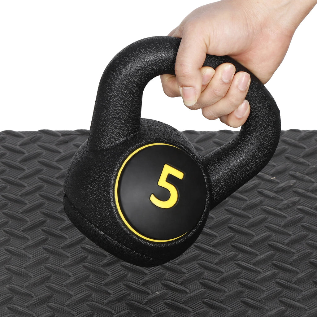 3 Piece 5lb 10lb 15lb Kettlebell Set with Storage Rack T269895
