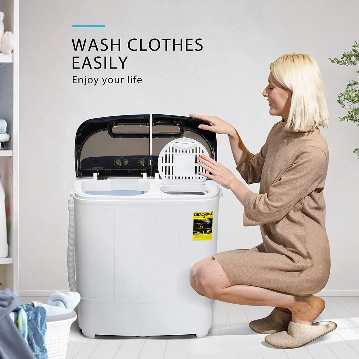 Portable 13.5Lbs Twin Tub Mini Clothes Washer with Drain Hose T780