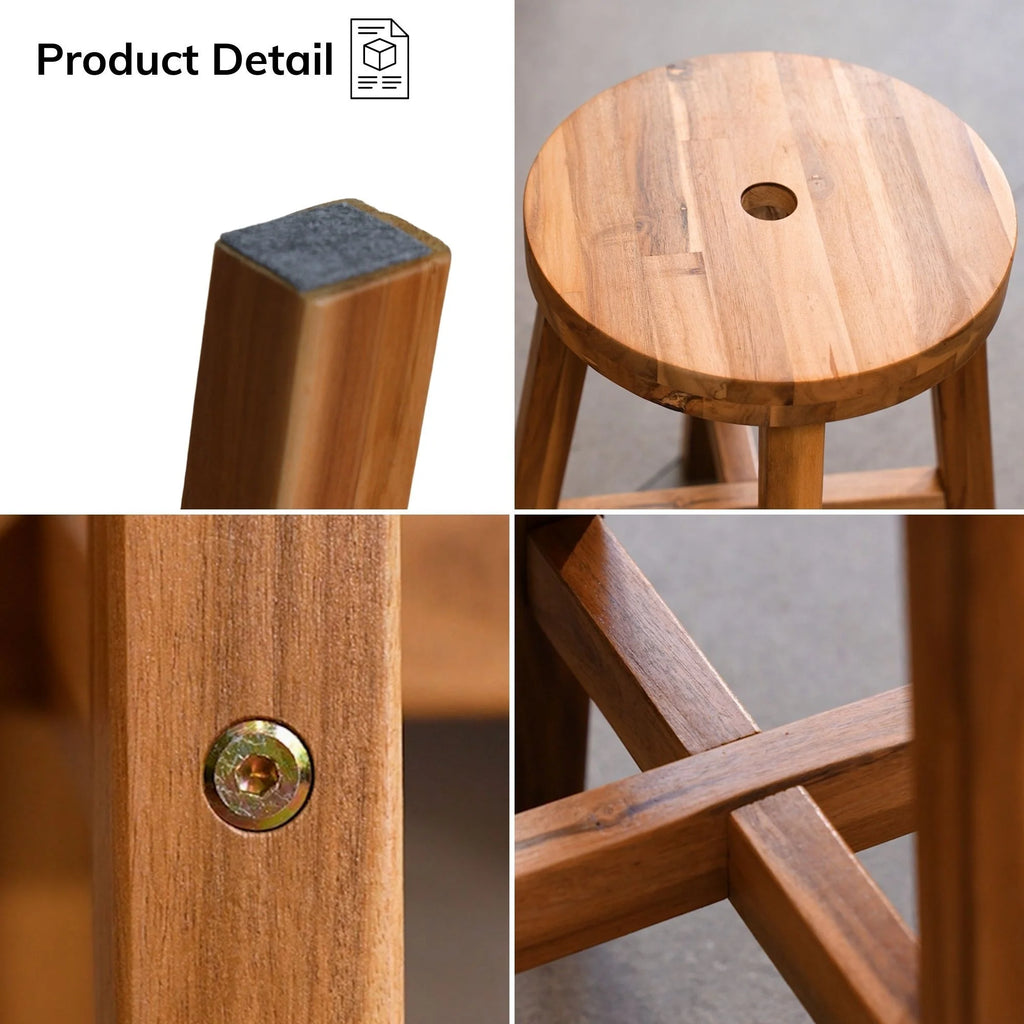 Acacia Wood 18 Inch Round Stool E736738