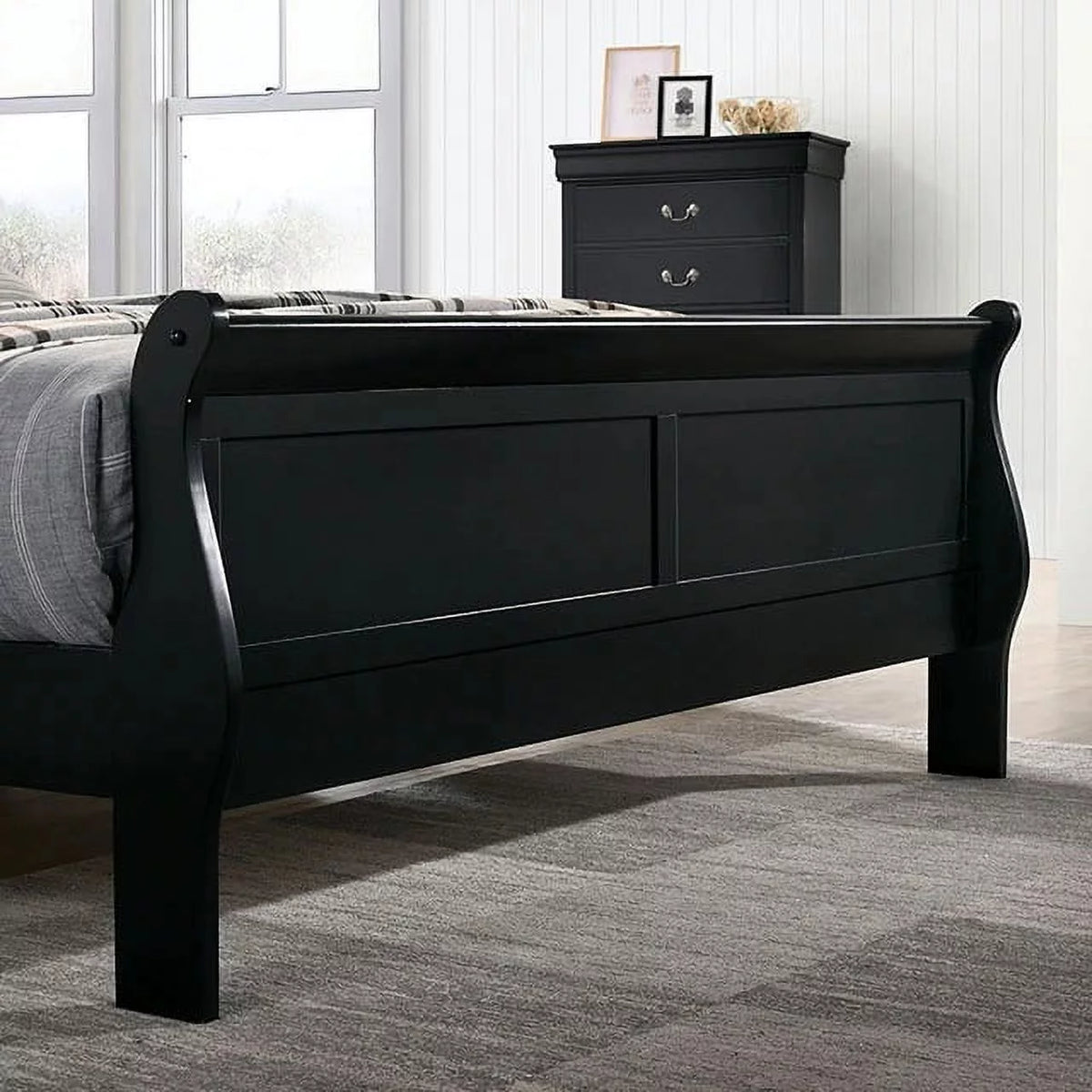 1pc Eastern King Size Black Solid Wood Bedframe F70502