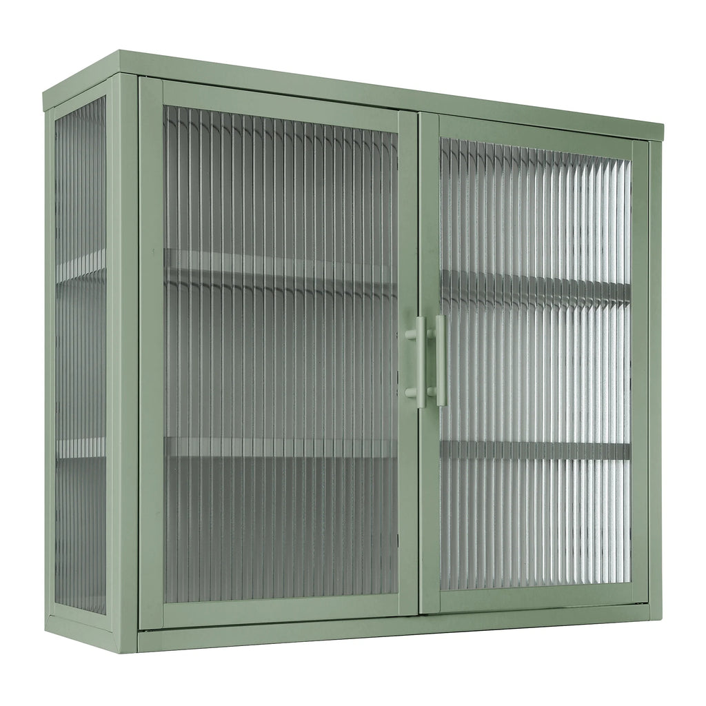 Mint Green Double Glass Door Wall Cabinet with Detachable Shelves T436356