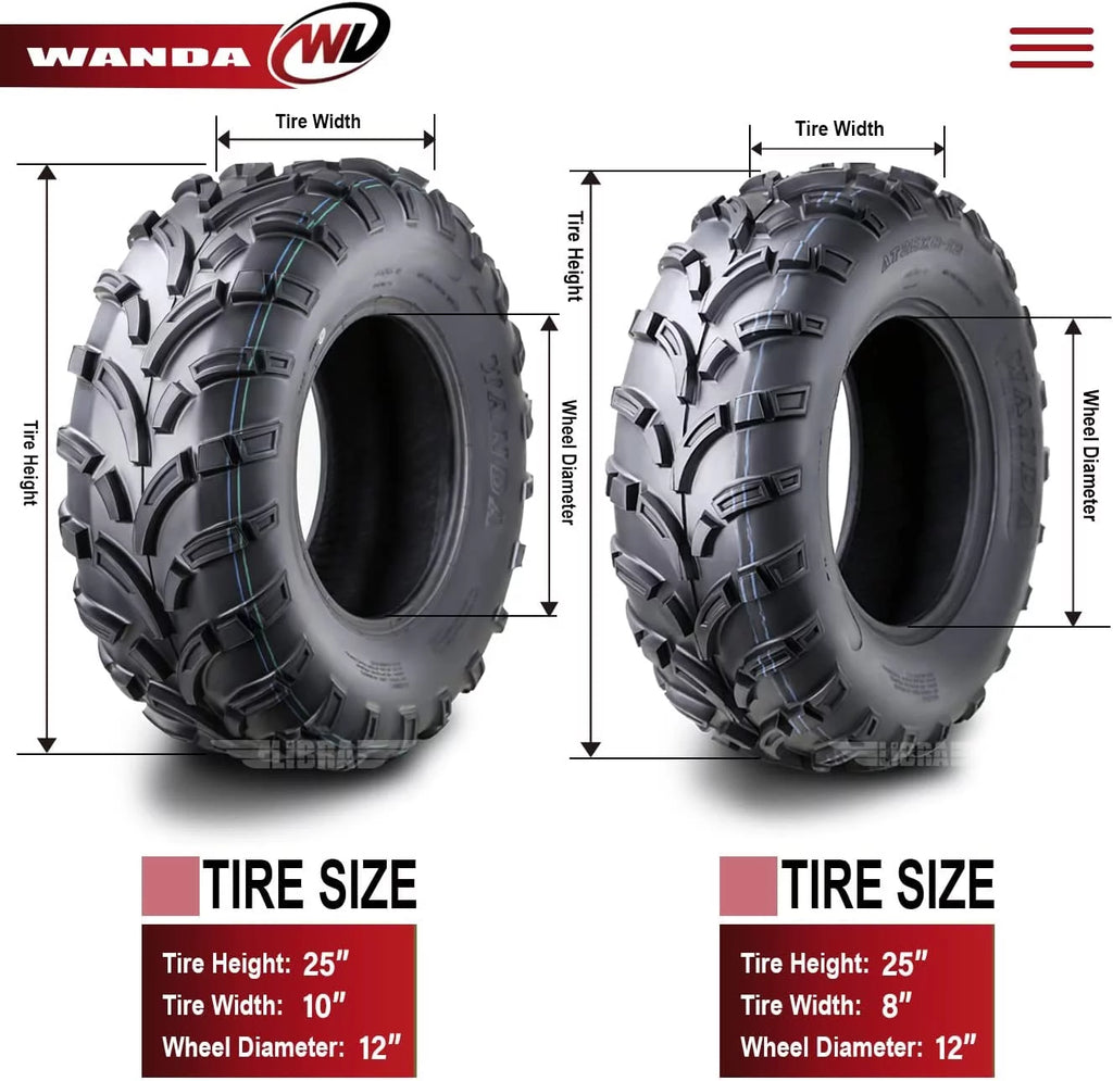 25x8-12 Front & 25x10-12 Rear 6PR ATV/UTV Tires Set 4 S6223