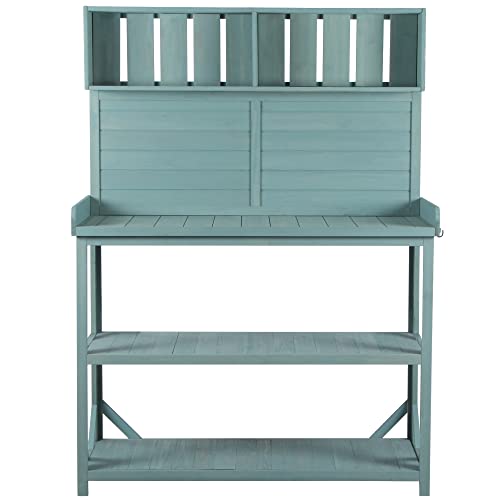 Green 65" Wooden Potting Bench with 4 Storage Shelves Z70753