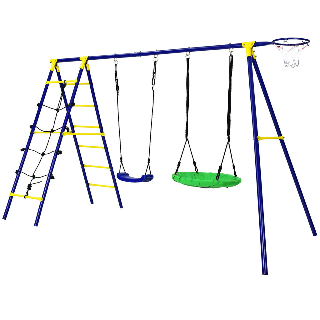 Kids Swing Set with Basketball Hoop & Climbing Ladder L56712