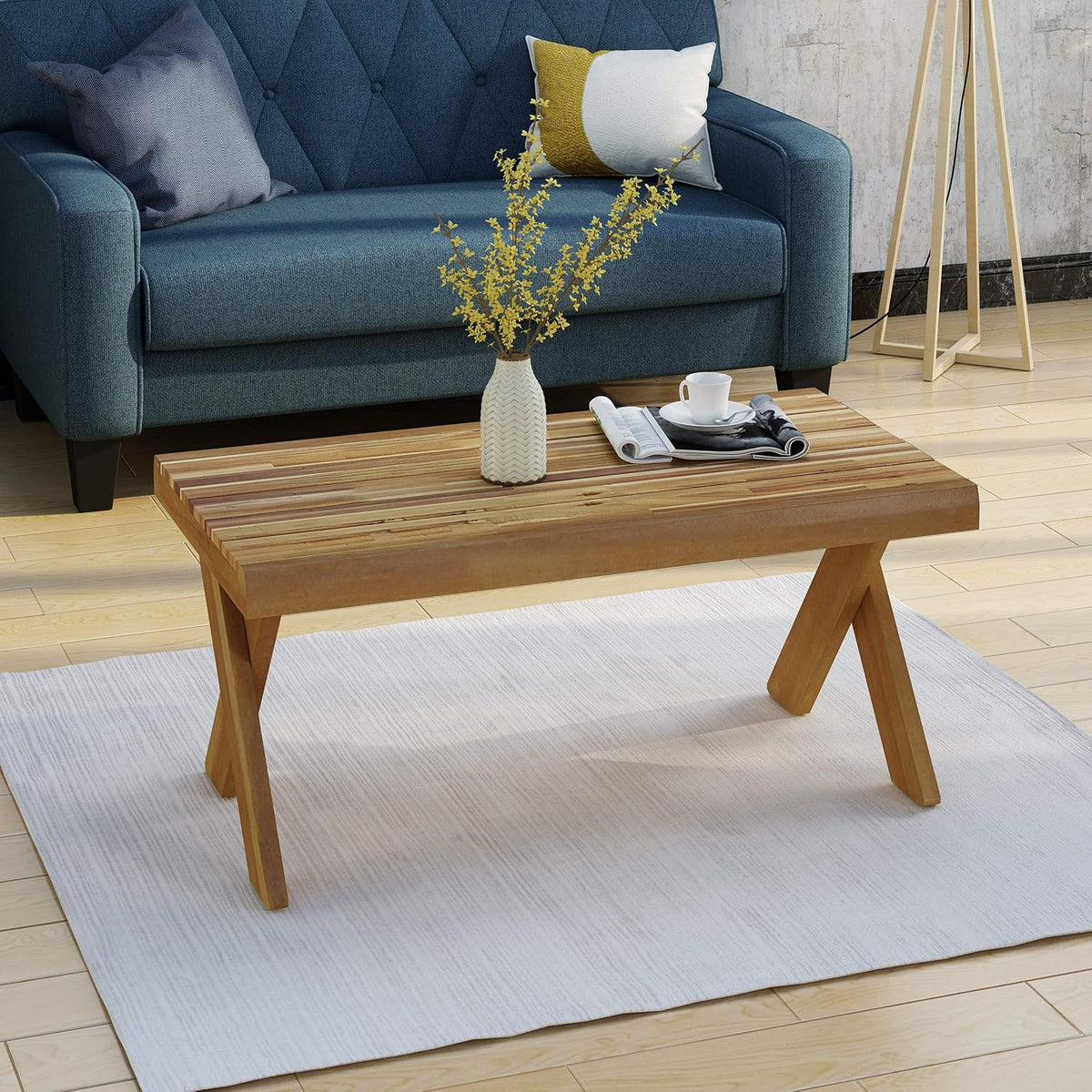Acacia Wood Coffee Table, Sandblast Teak Finish X243