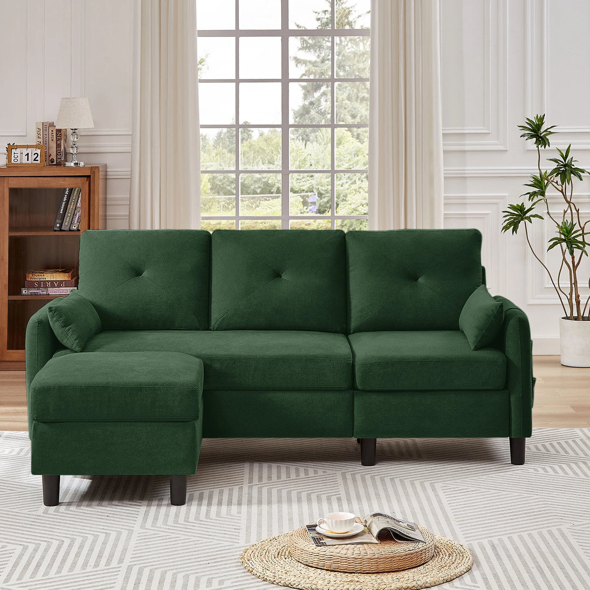 Green L-Shaped Convertible Sectional Sofa with Chaise P19767