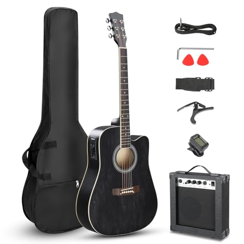 Black Full-Size Acoustic Electric Guitar with Amp J73797
