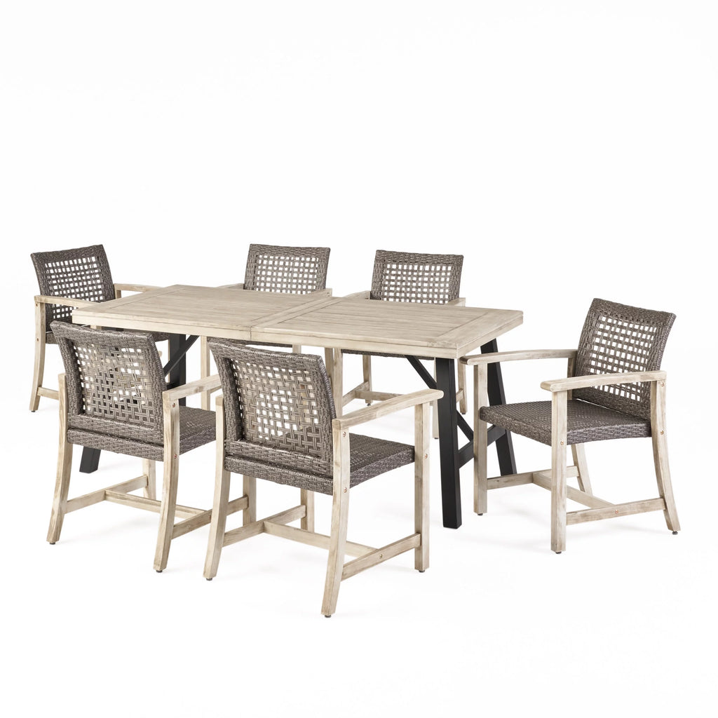 Acacia Wood and Wicker 6 Seater Dining Set X479963