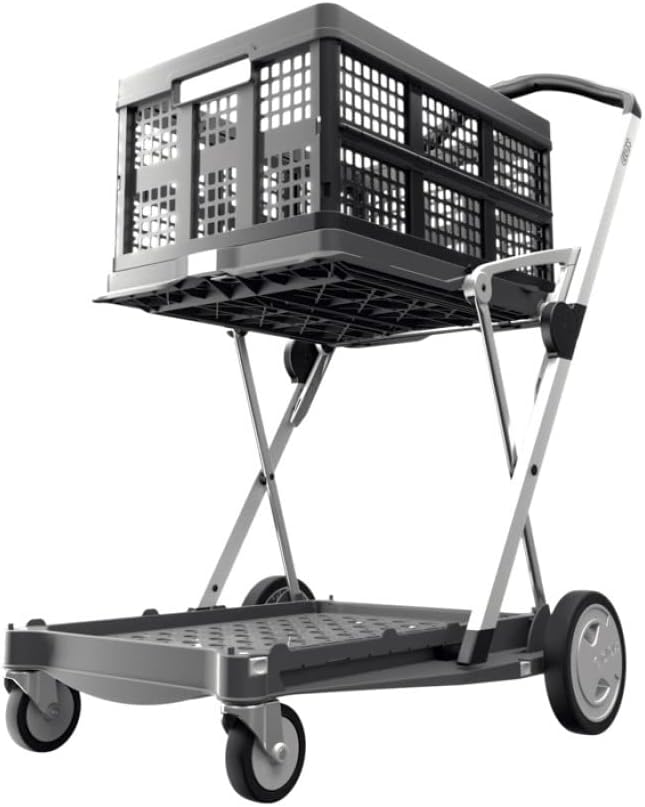 Collapsible Folding Trolley Cart with Storage Crate Red Z9798