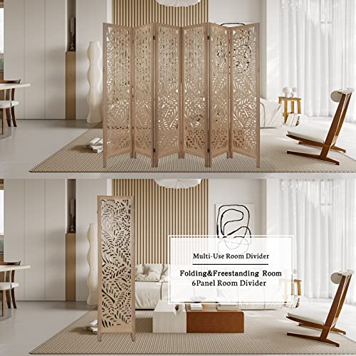 Light Brown 6 Panel Folding Wood Room Divider E322445