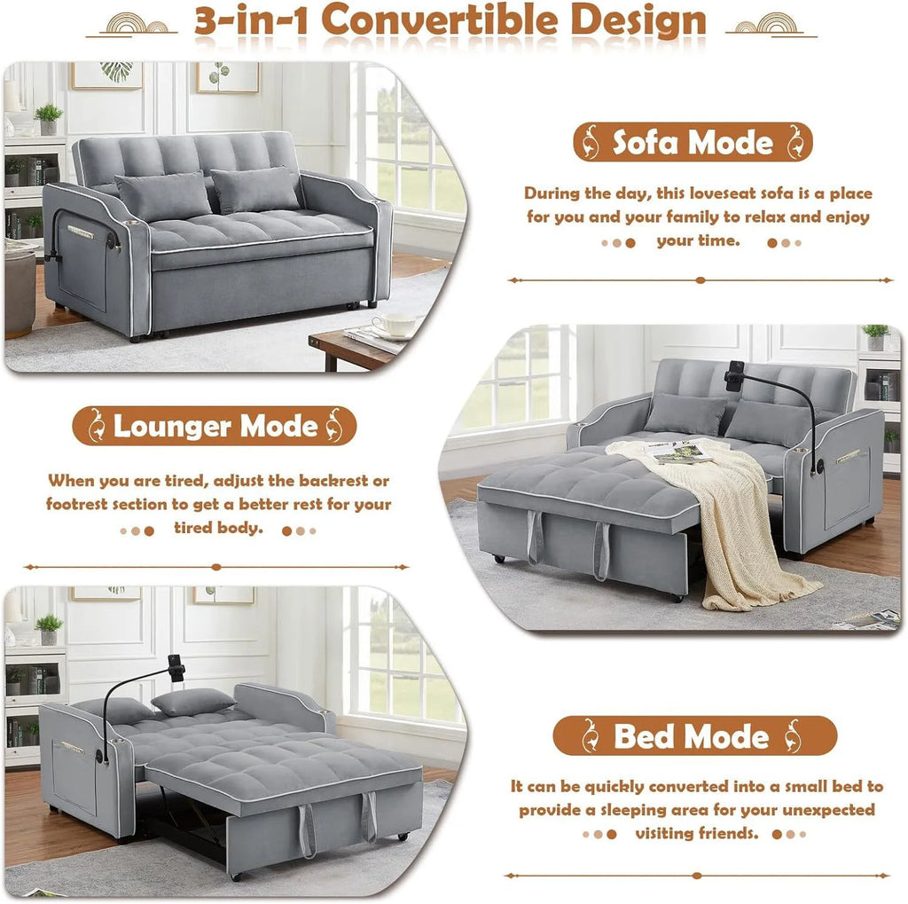 55" Tufted Velvet Convertible Sofa Bed V68182