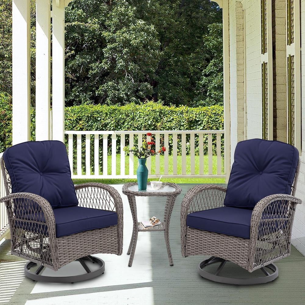 3 Piece Outdoor Bistro Swivel Chairs Set Khaki U637
