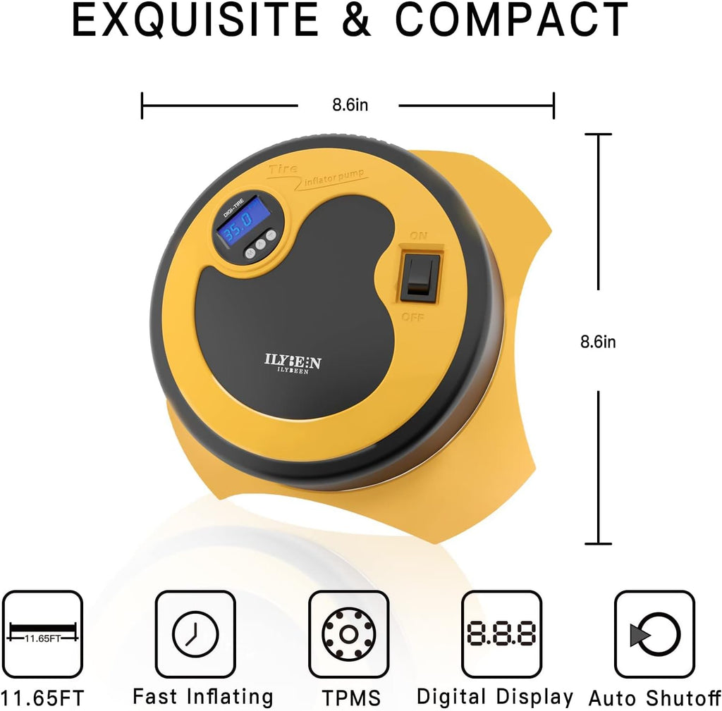 Tire Inflator Portable Air Compressor, DC 12V Auto Tire Pump, Digital Air Pump with LED Light, Long Power Cord Auto Shut Off, Pack of 2 T90042