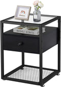 Brown+Black Tempered Glass Nightstand with Drawer G947