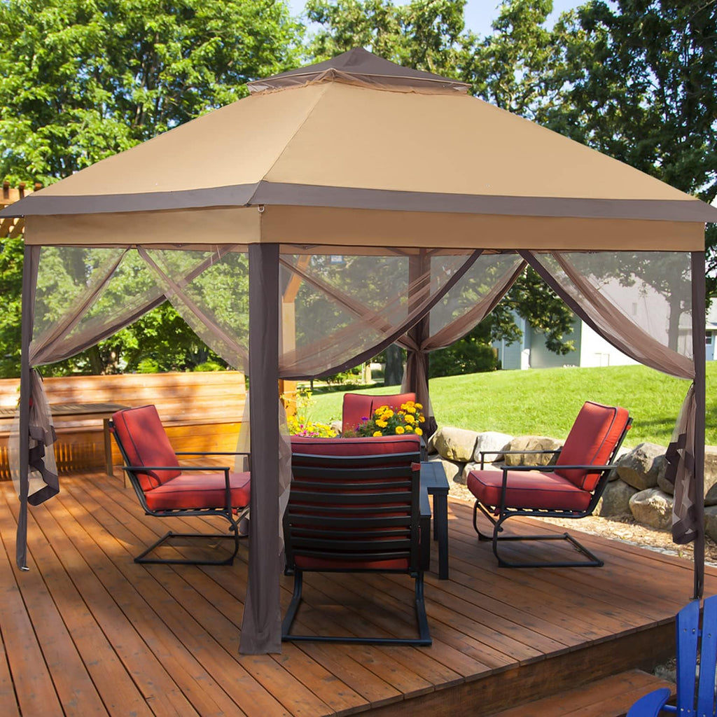 Brown 11'x11' Pop up Canopy Tent with Netting Sidewalls K6313