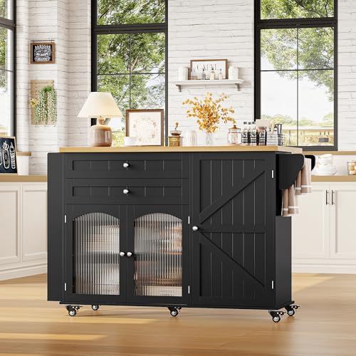 Rolling Kitchen Island with Storage and Drop Leaf Countertop X503324
