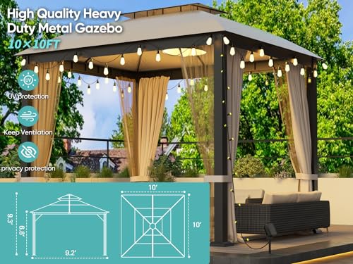 10x10 Heavy Duty Soft Top Gazebo with Metal Frame and Double Roof Canopy O280