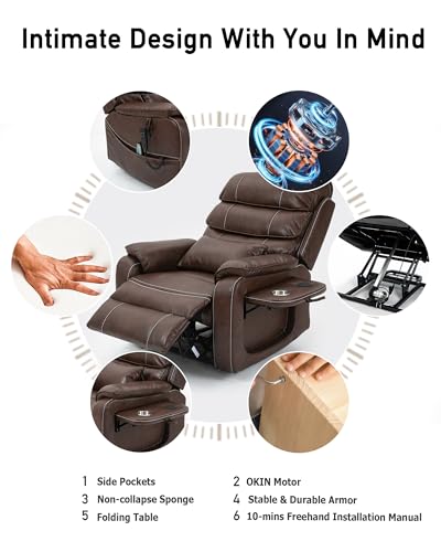 Large Power Lift Recliner with Heated and Massage, Dual Motor, 25in Wide Seat L375813
