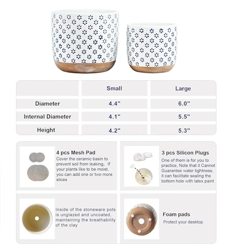 Set of 2 Ceramic Stoneware Plant Pots with Drainage Hole F72078