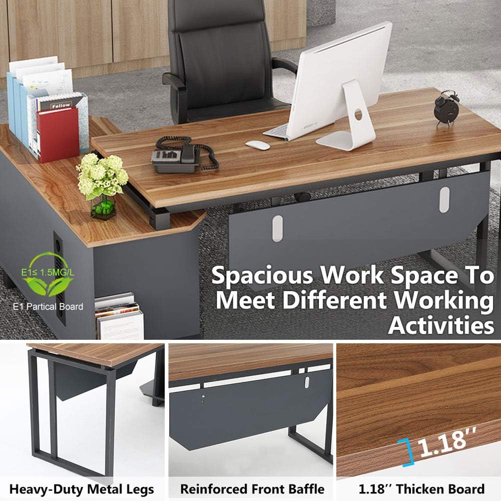 55 Inch L-Shaped Desk with File Cabinet C279