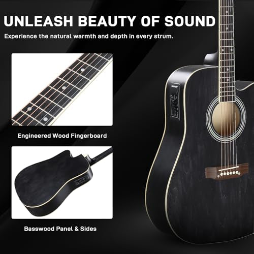 Black Full-Size Acoustic Electric Guitar with Amp J73797