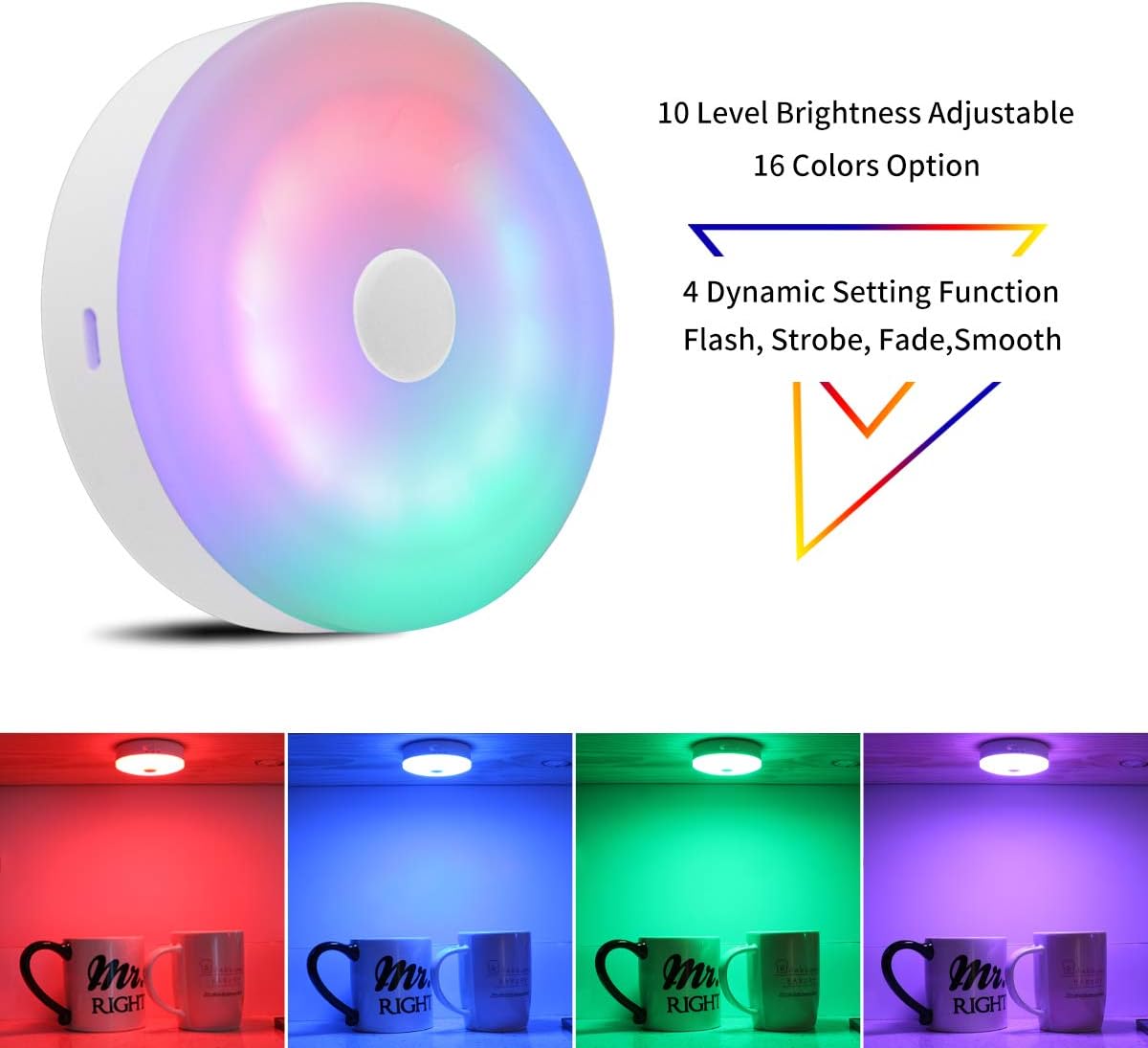RGB Wireless Rechargeable Puck Lights 3 Pack Z402958