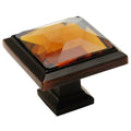 Oil Rubbed Bronze Square Knob with Amber Glass 10 Pack V437