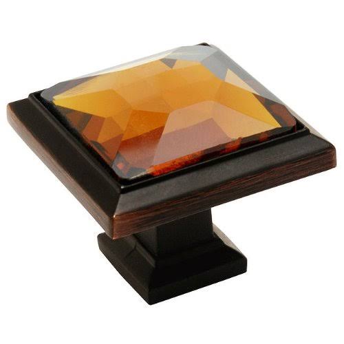 Oil Rubbed Bronze Square Knob with Amber Glass 10 Pack V437