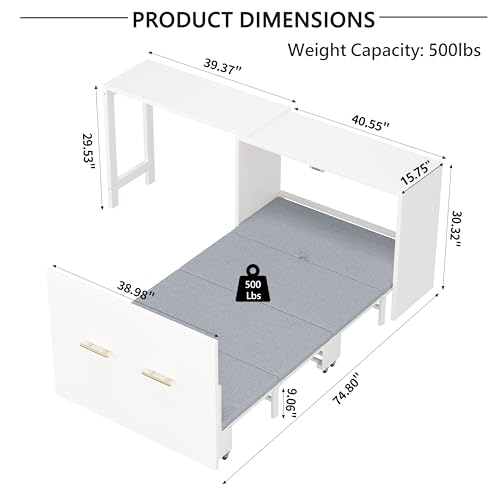 White Twin Folding Murphy Bed with Mattresses and Desk I9970