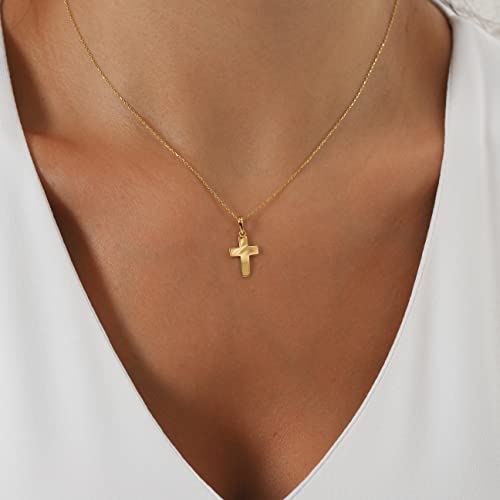 14K Solid Gold Cross Necklace V31840